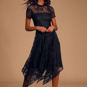 Lulus Black Lace Short Sleeve Backless Midi Dress - Small - Worn Once!